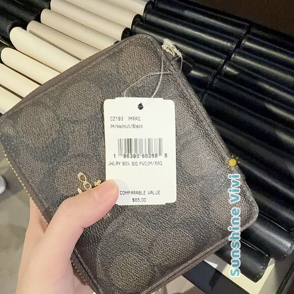 NWT Coach Large Jewelry Box CZ199 Walnut Black Signature Canvas/Leather - Picture 5 of 5